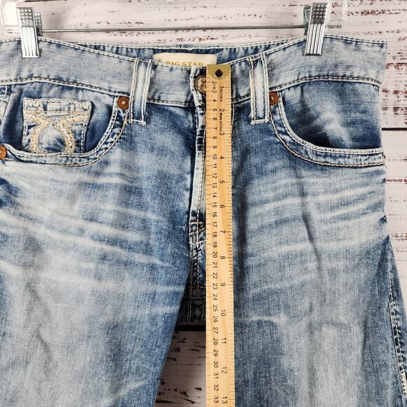 Big Star Pioneer Boot Jeans 31R Light Wash Embroidered Flap Pockets Distressed - Picture 7 of 9